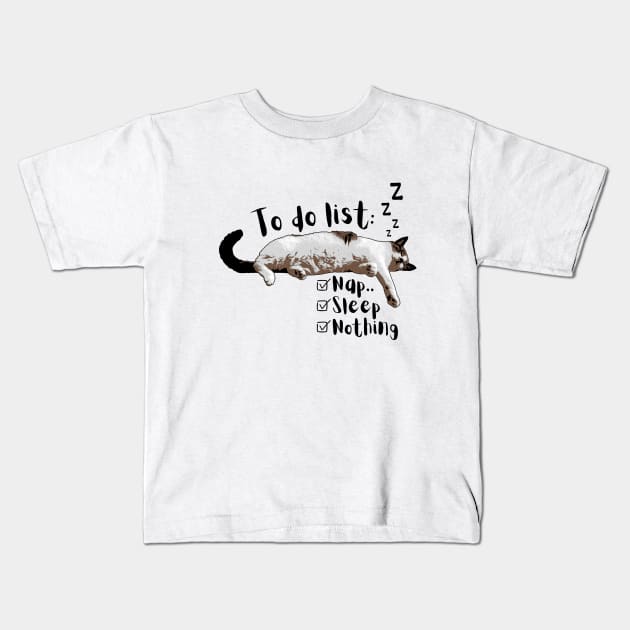 To Do List Nap Sleep Nothing Cute and Funny Sleeping Cat Kids T-Shirt by The Night Owl's Atelier